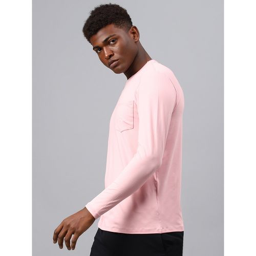 Buy Fitkin Men Nude Pink Raw Edge Neck Style Long Sleeves T-shirt