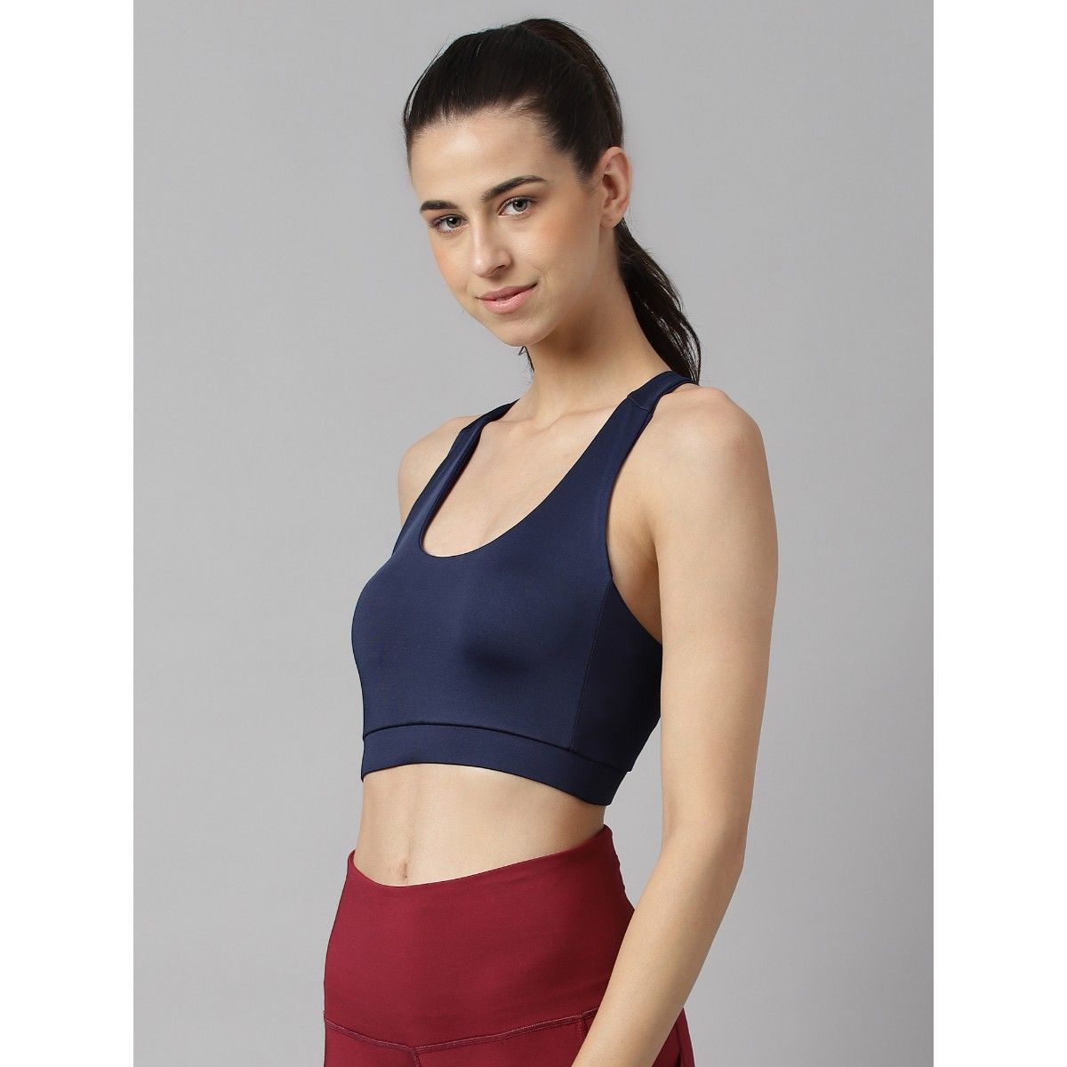 Alcis Women Navy Blue Anti Static Slim Fit Low Impact Sports Bra Buy