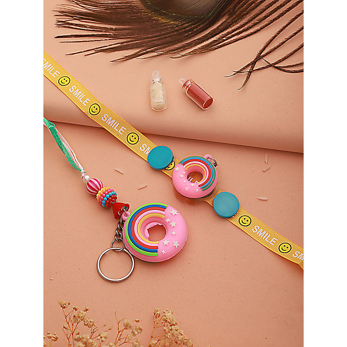 Aatmana Donut Designer Kid's Rakhi with Key Chain & Roli Chawal