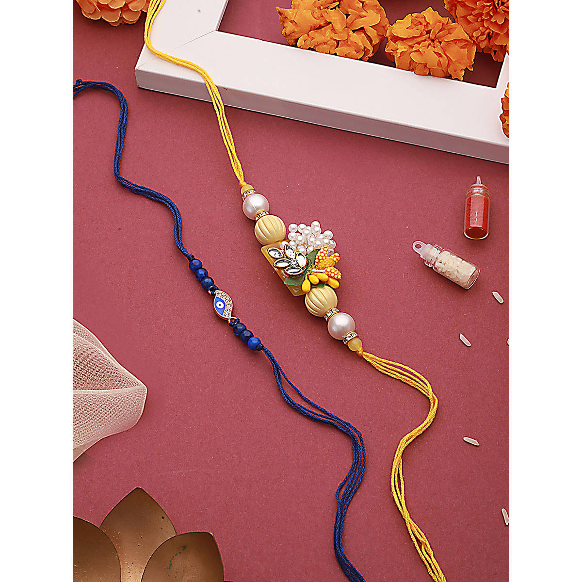 Aatmana Floral & Evil Eye Rakhi's with Roli Chawal (Pack of 2)