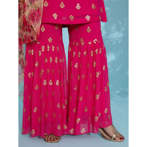 Buy Gajra Gang Tea-Time Pink Sheer Crop top flared palazzo & dupatta  GGSKD79 (Set of 3) online