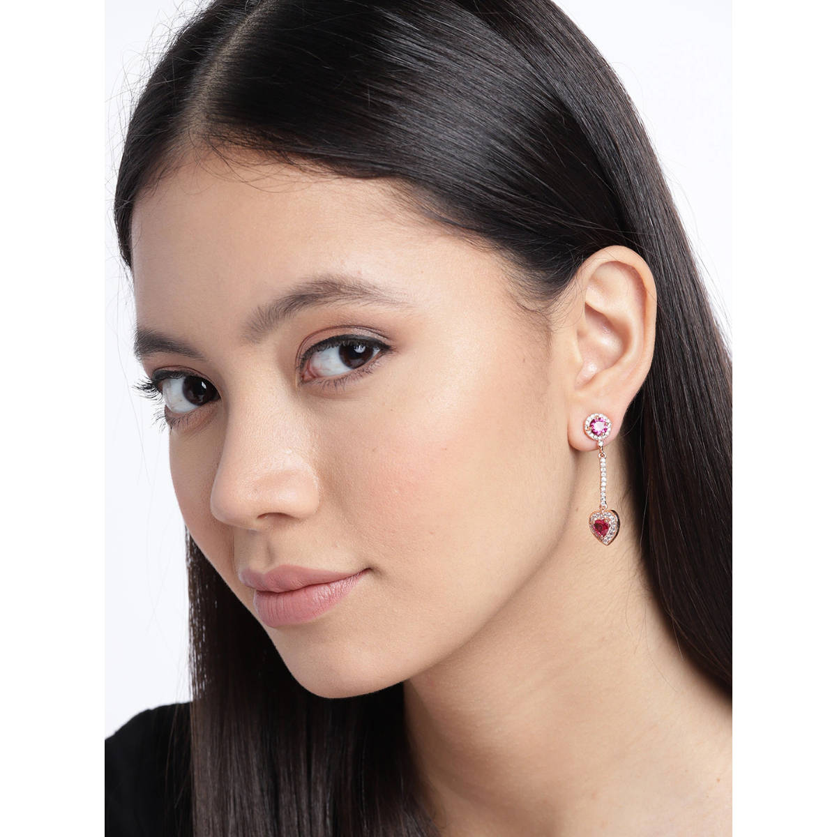 Zaveri Pearls Pink Cubic Zirconia Contemporary Brass Heart Dangle & Drop Earring (ZPFK9519)