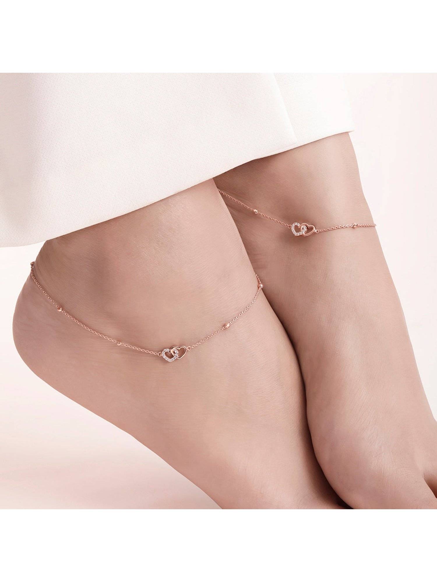 Zavya Linked Hearts Rose Gold Plated 925 Sterling Silver Anklets