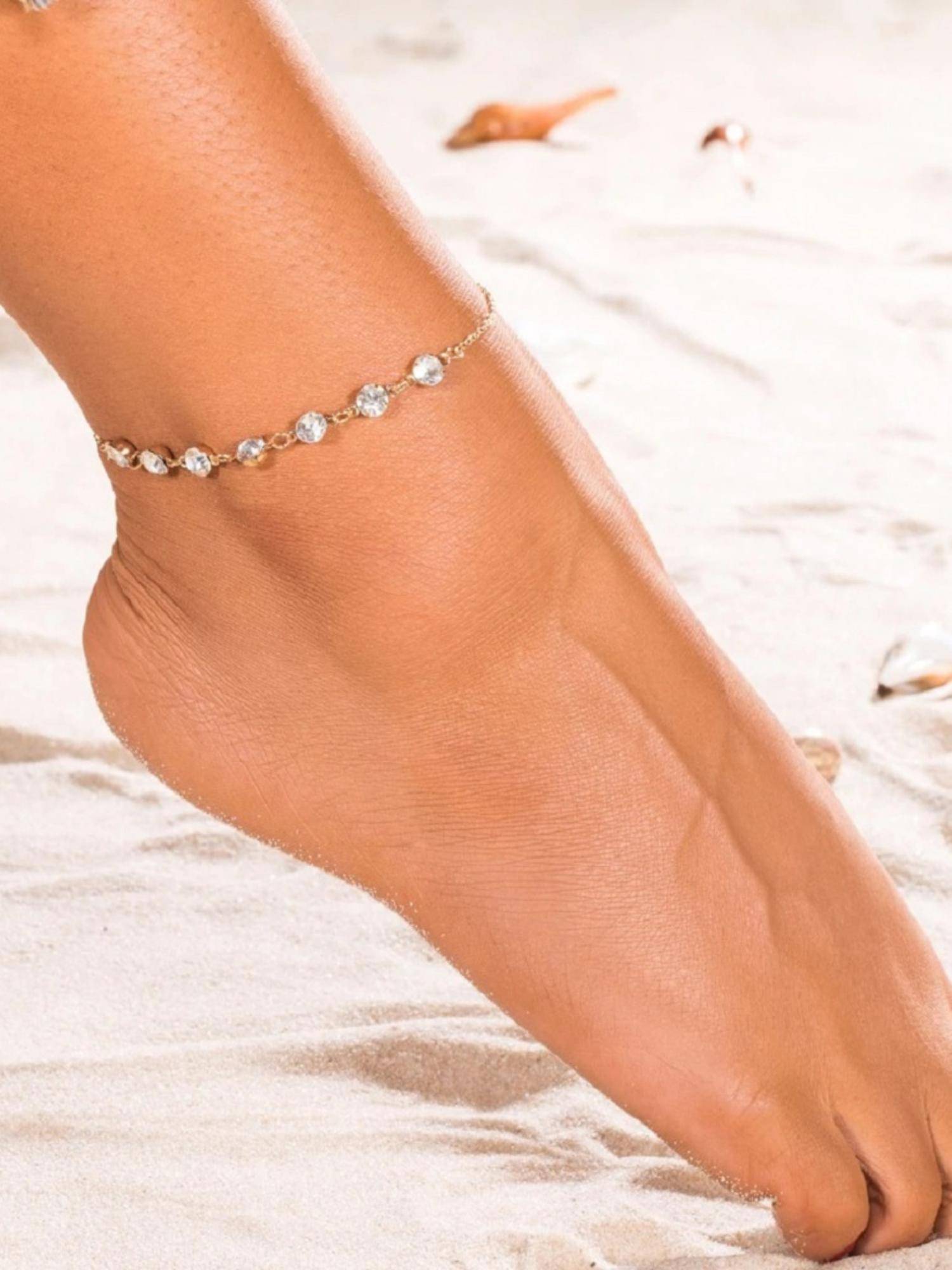 Fabula Gold Tone Crystal Delicate Fashion Anklet