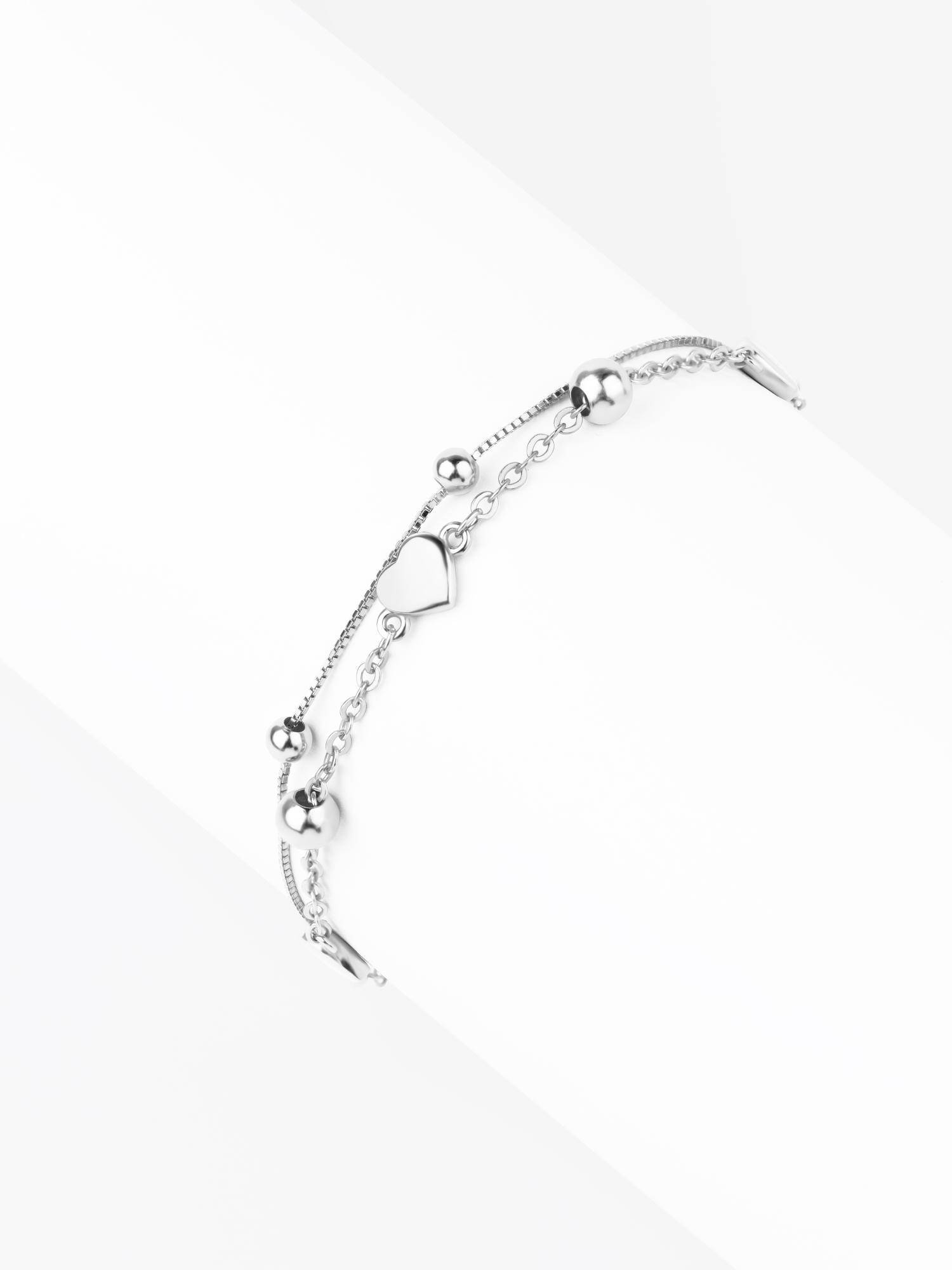 Nistra 925 Sterling Silver Love Drop Layered Bracelet