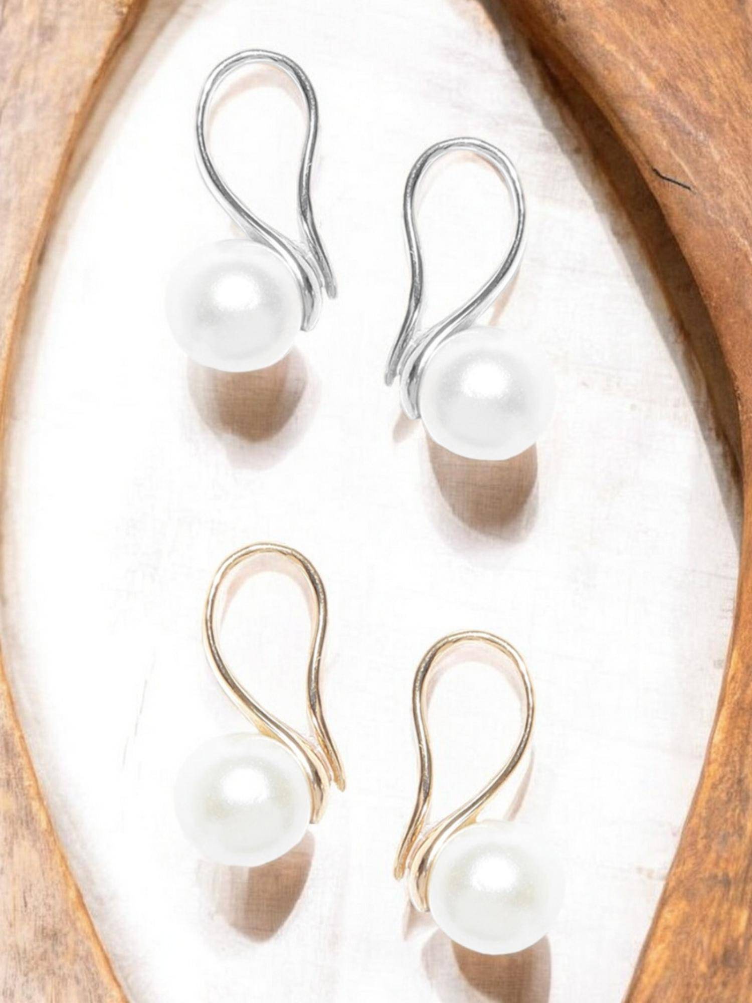 Fabula Combo Of 2 Gold & Silver Anti Tarnish Pearl Drop Earrings