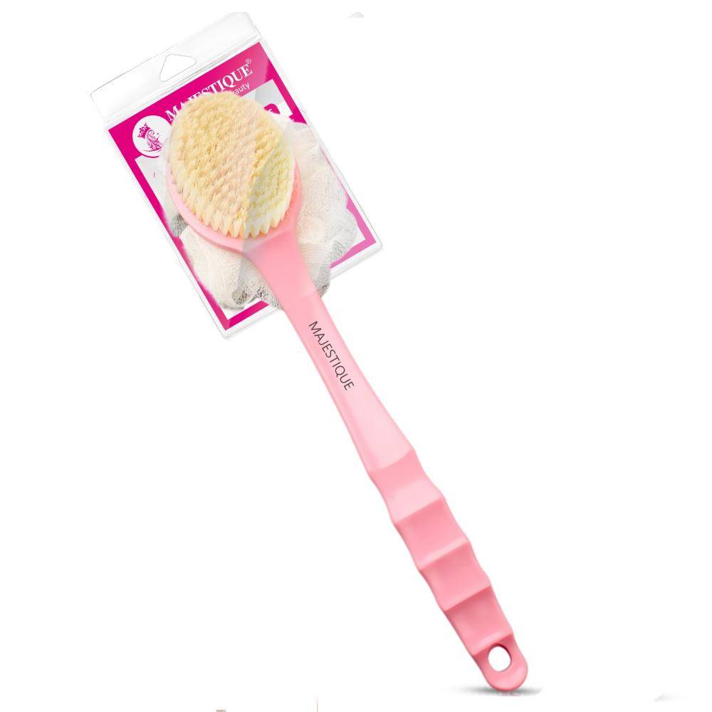 Majestique Bath Body Brush & Loofah, Dual-Sided Back Scrubber, Long Handle