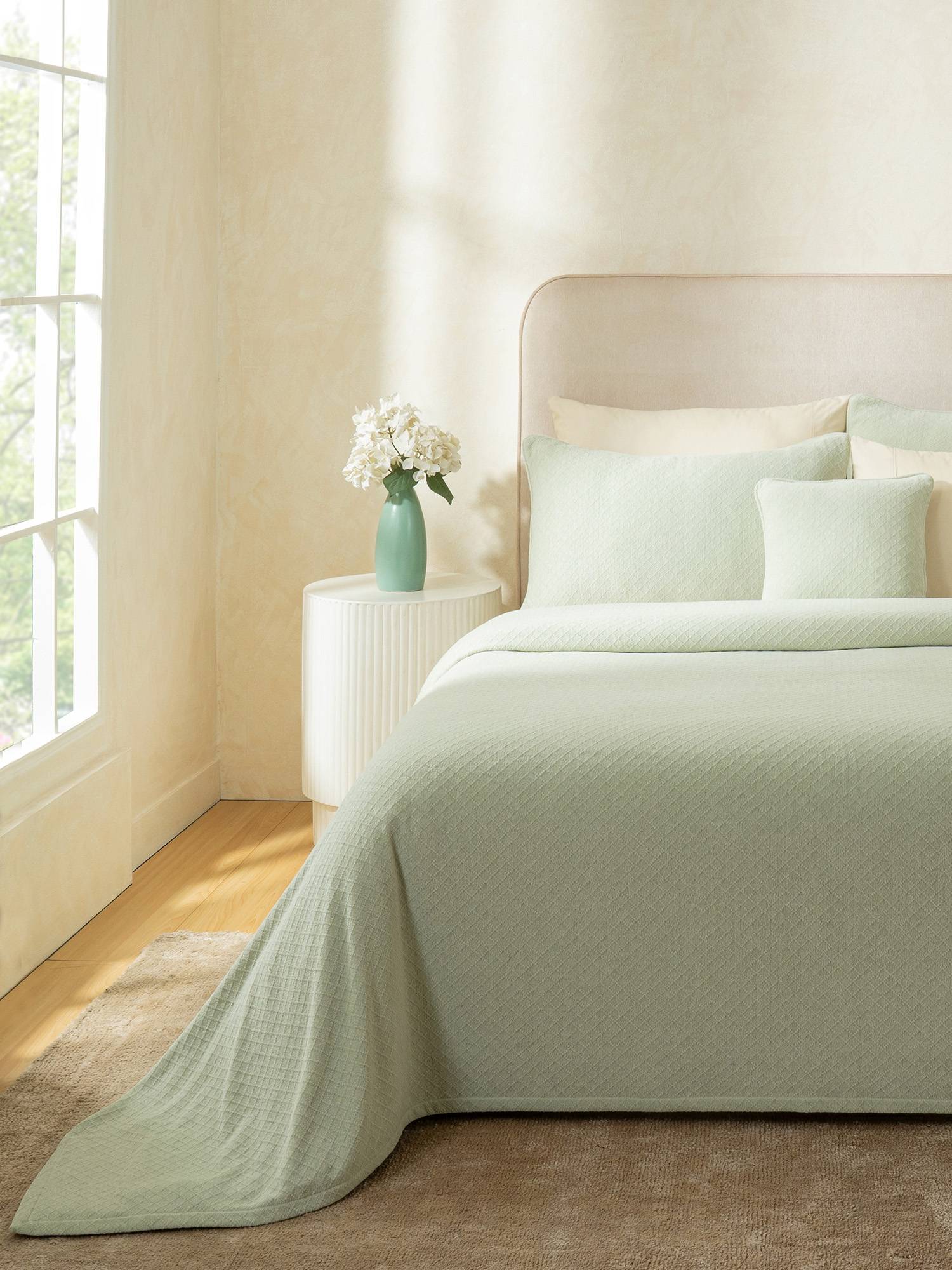 Maspar Double Bed Pure Cotton Solid 256 Gsm Bed Cover