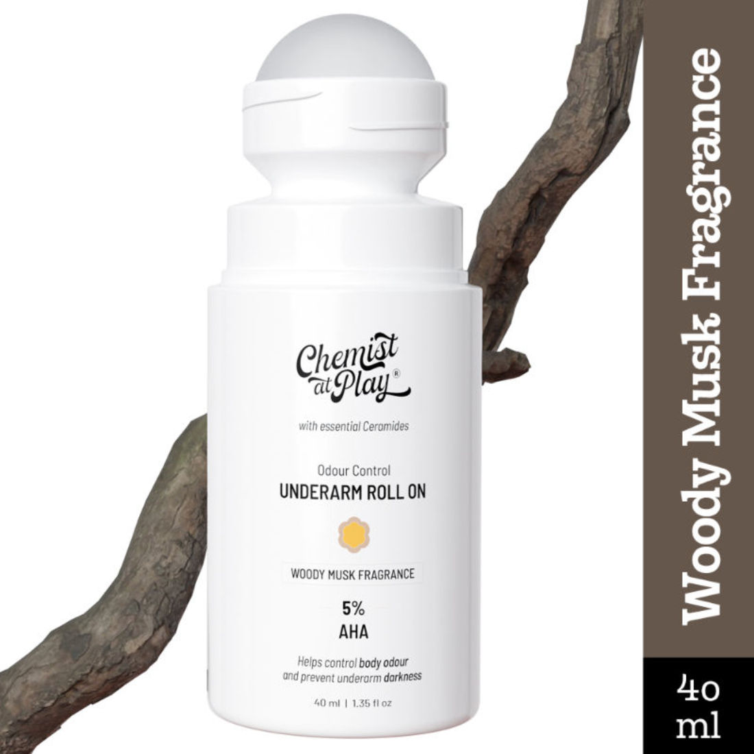 Chemist at Play 5% AHA Underarm Roll On Lactic Acid for Dark Underarm & Odour Control - Woody Musk