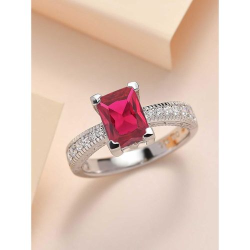 Buy 925 Sterling Silver Red Ruby and American Diamond Solitaire