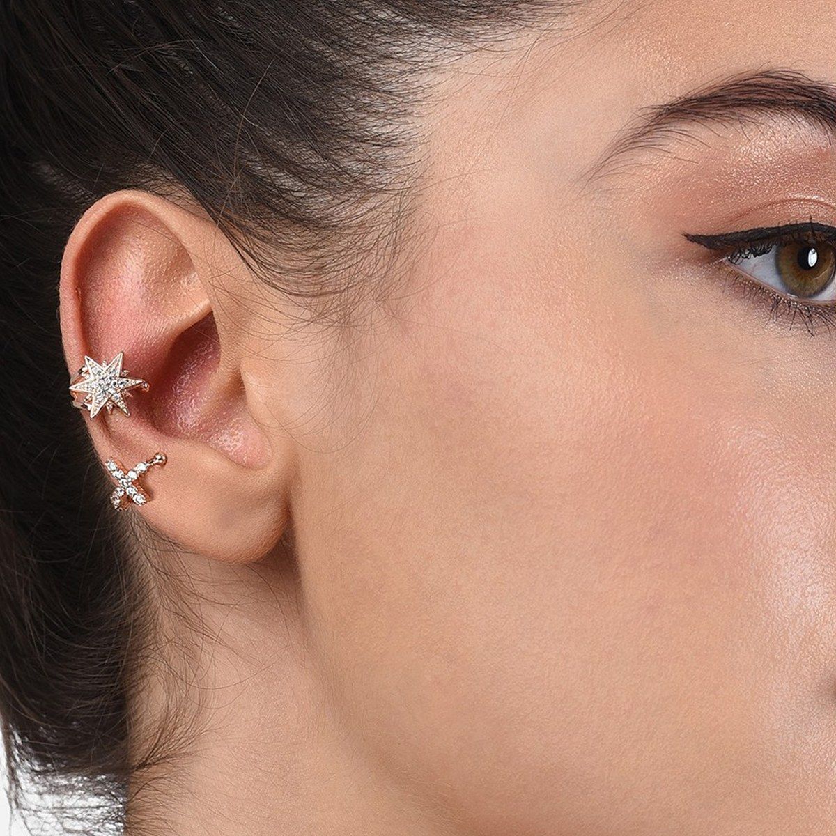 Buy Zaveri Pearls Set of Rose Gold Cubic Zirconia Brass Ear Cuff