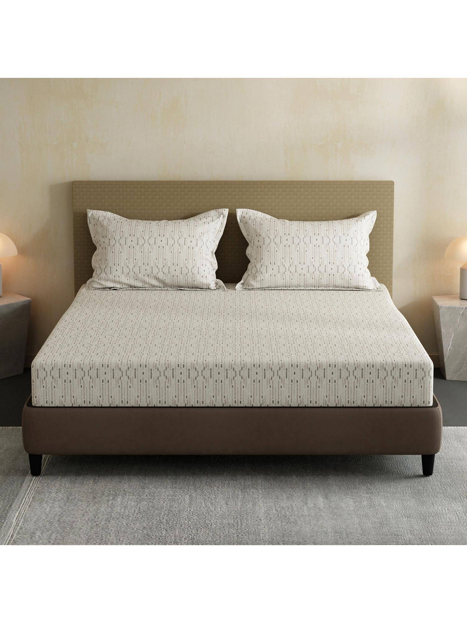 Layers Lumina Floret 100% Cotton 144 TC Grey & White Double Bedsheet with 2 Pillow Covers