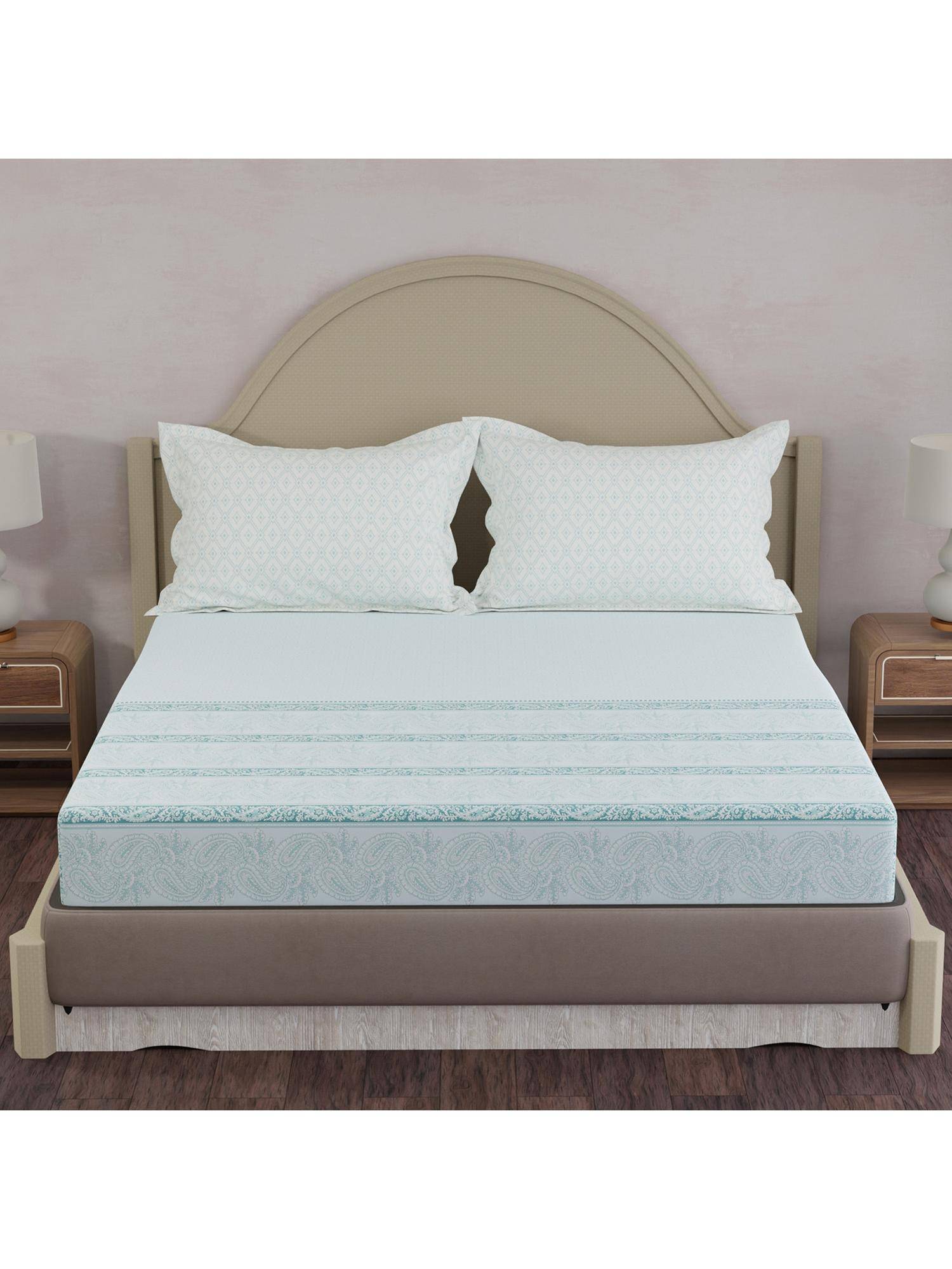 Layers Forever 100% Cotton 120 TC Blue Ethnic King Bedsheet with 2 Pillow Covers