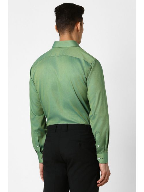 Buy Van Heusen Men Green Textured Full Sleeves Regular Fit Formal