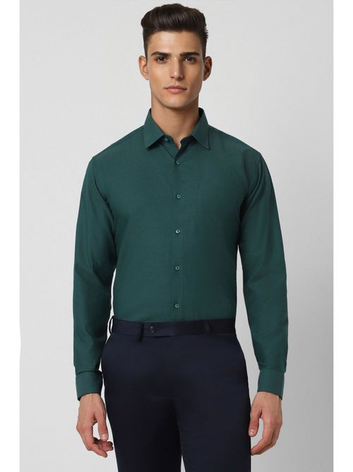 Van Heusen Men Teal Printed Full Sleeves Regular Fit Formal Shirt