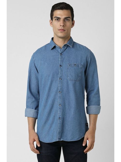 Buy Van Heusen Men Blue Solid Full Sleeves Slim Fit Casual Shirt