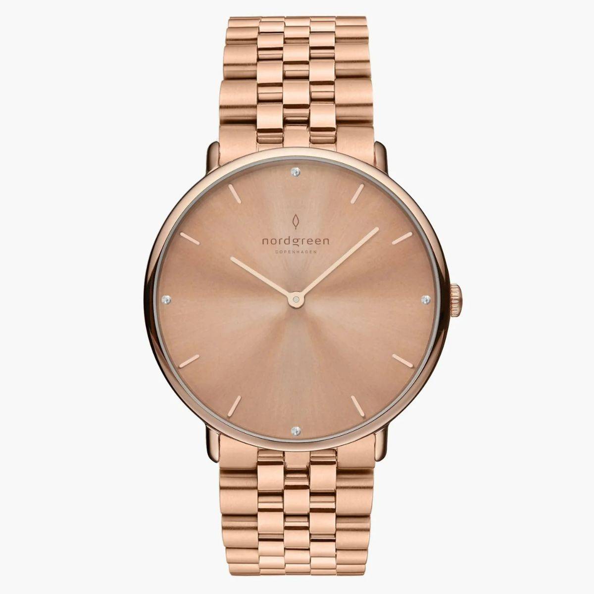 Nordgreen Native 32mm Rose Gold Crystal Sunray Dial with 5 Link Rose Gold Strap