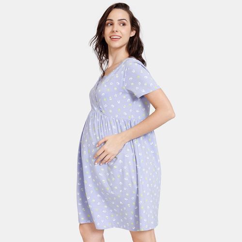 Buy Zivame Maternity Bunny Rolls Knit Cotton Knee Length Nightdress - Sweet  Lavender Online