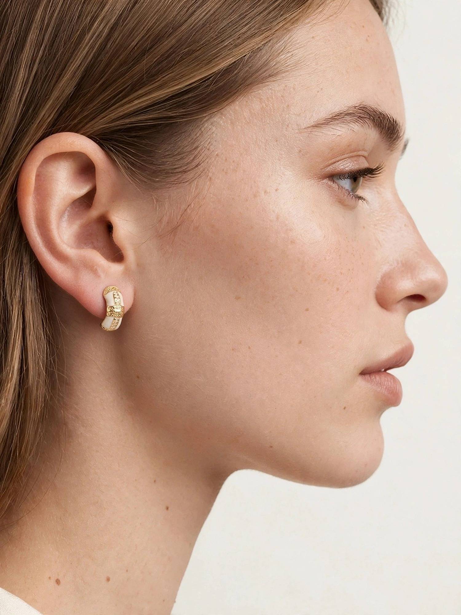 Zaveri Pearls White Enamel Contemporary Minimal Earrings