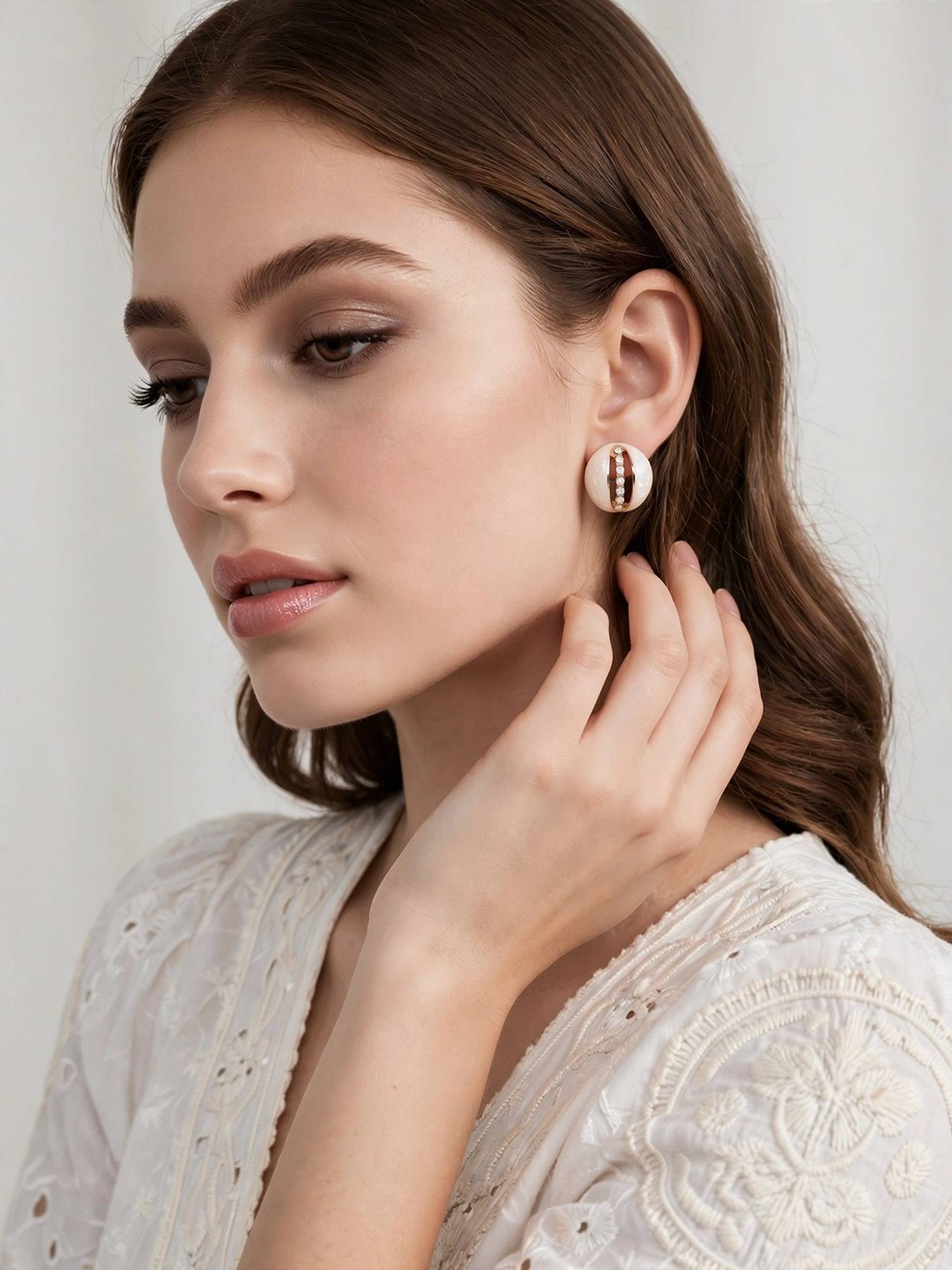 Zaveri Pearls White Enamel Dazzling Austrian Diamonds Contemporary Earrings