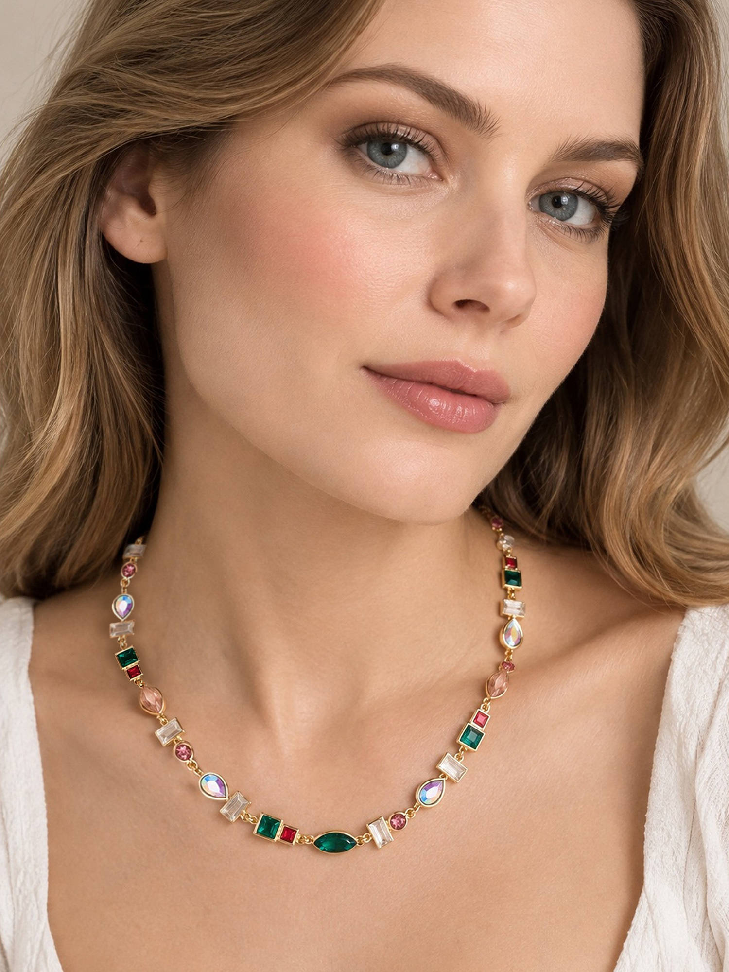 Zaveri Pearls Multi-Color Dazzling Stones Embellished Party Bling Necklace