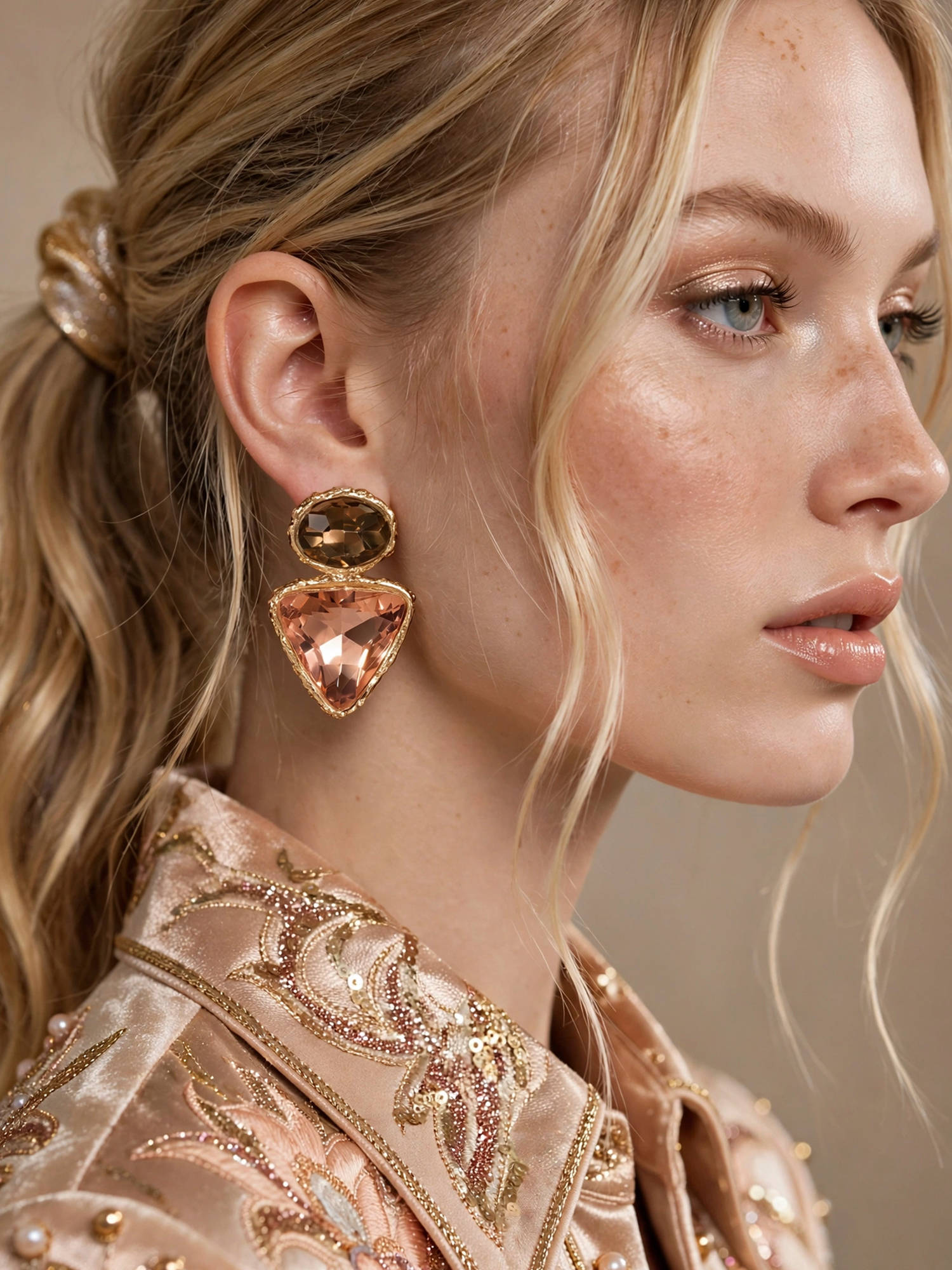 Zaveri Pearls Peach and Champagne Stone Color Pop Contemporary Dangle Earring