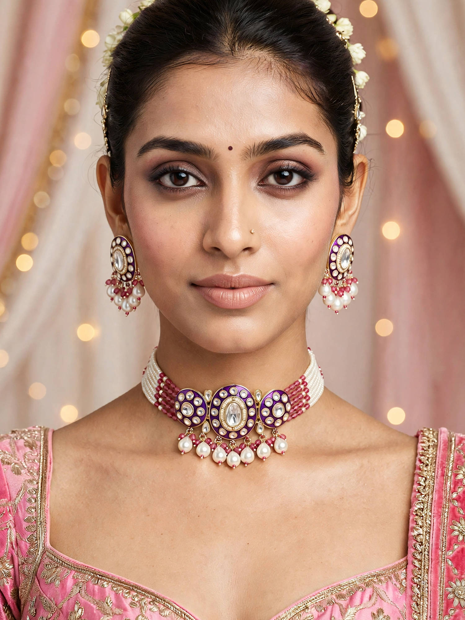 Zaveri Pearls Multi-Color Meenakari Multistrand Choker Necklace and Earring Set (Pack of 3)