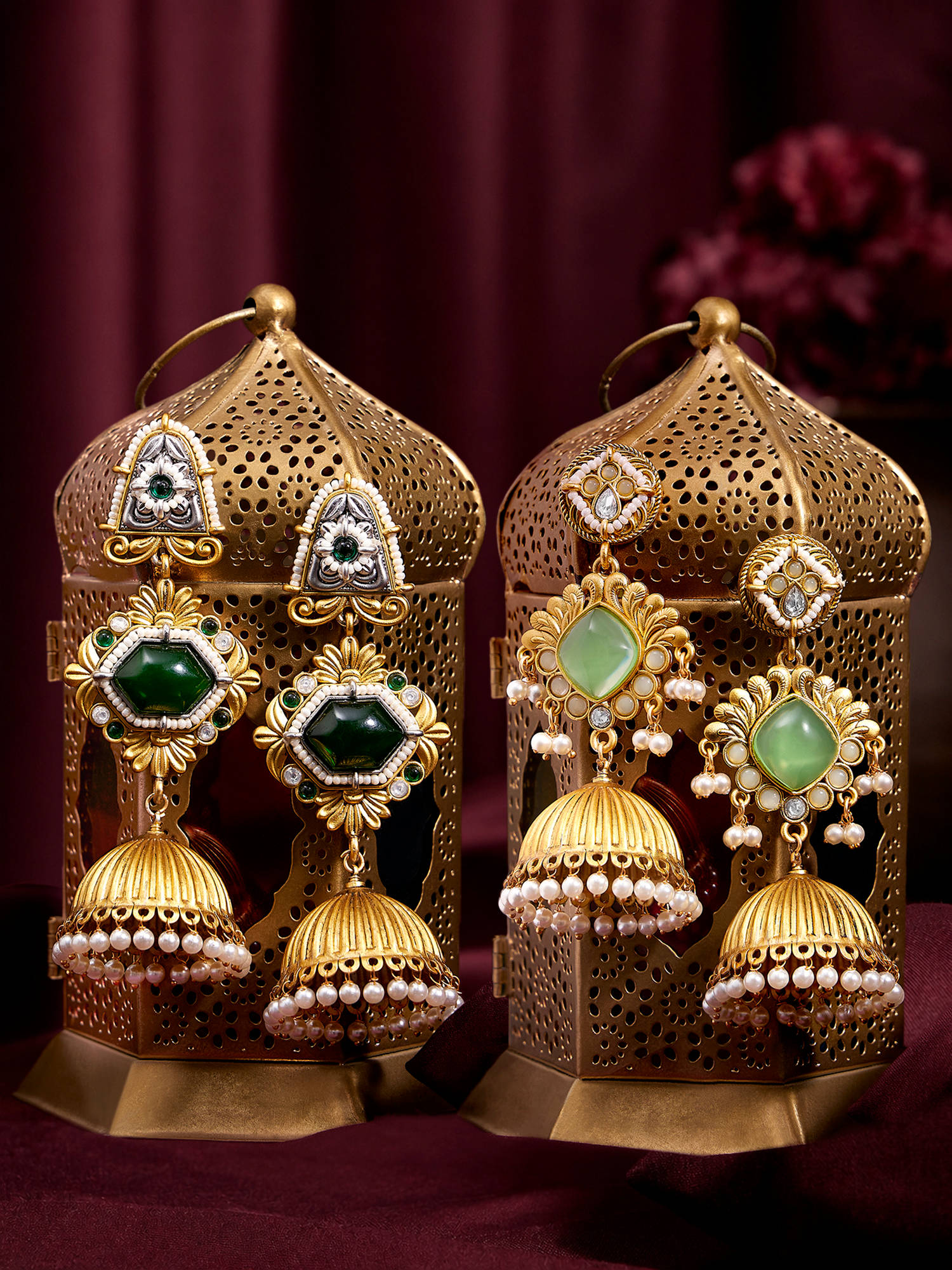 Zaveri Pearls Multi-Color Stones Dangling Beads Matte Jhumka Earrings (Pack of 2)