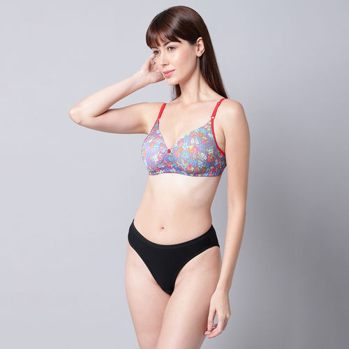 Buy PrettyCat Printed Tshirt Bra Panty Lingerie Set Purple Online