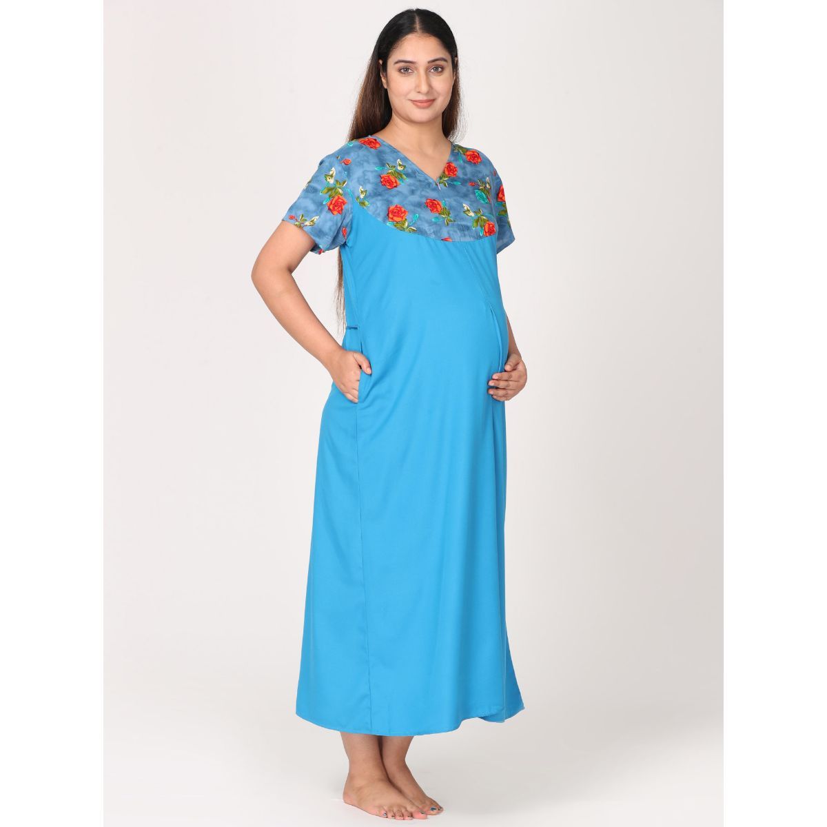 Morph Maternity Feeding Night Gown With Vertical Nursing - Blue: Buy ...