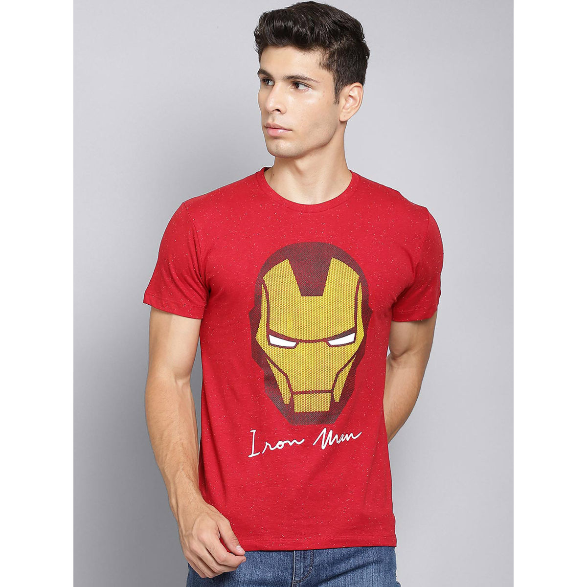 Buy Free Authority Iron Man Featured Red T Shirt For Men Online