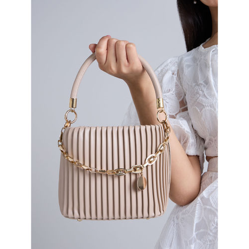 RSVP by Nykaa Fashion Beige Pleated Gold Chain Link Sling Bag