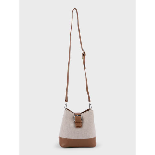 Twenty Dresses by Nykaa Fashion Beige and Brown Woven Top Handle Bucket Bag