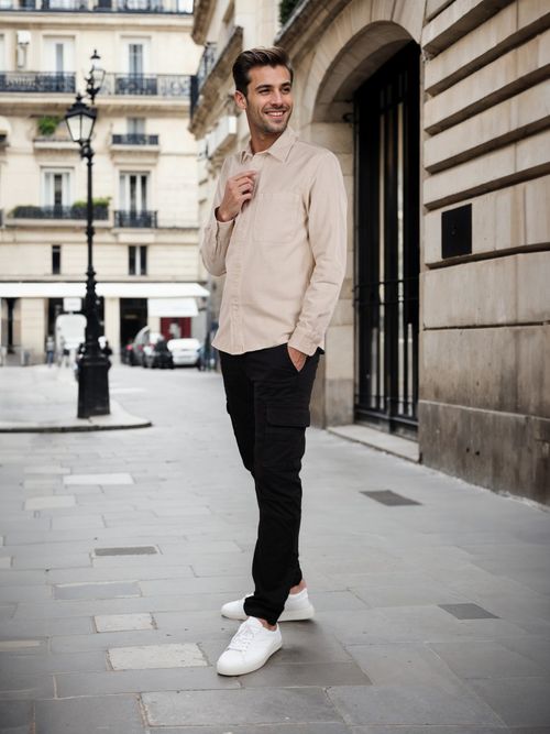 Buy CELIO Men Beige Solid Regular Fit Cotton Denim Shirt Online