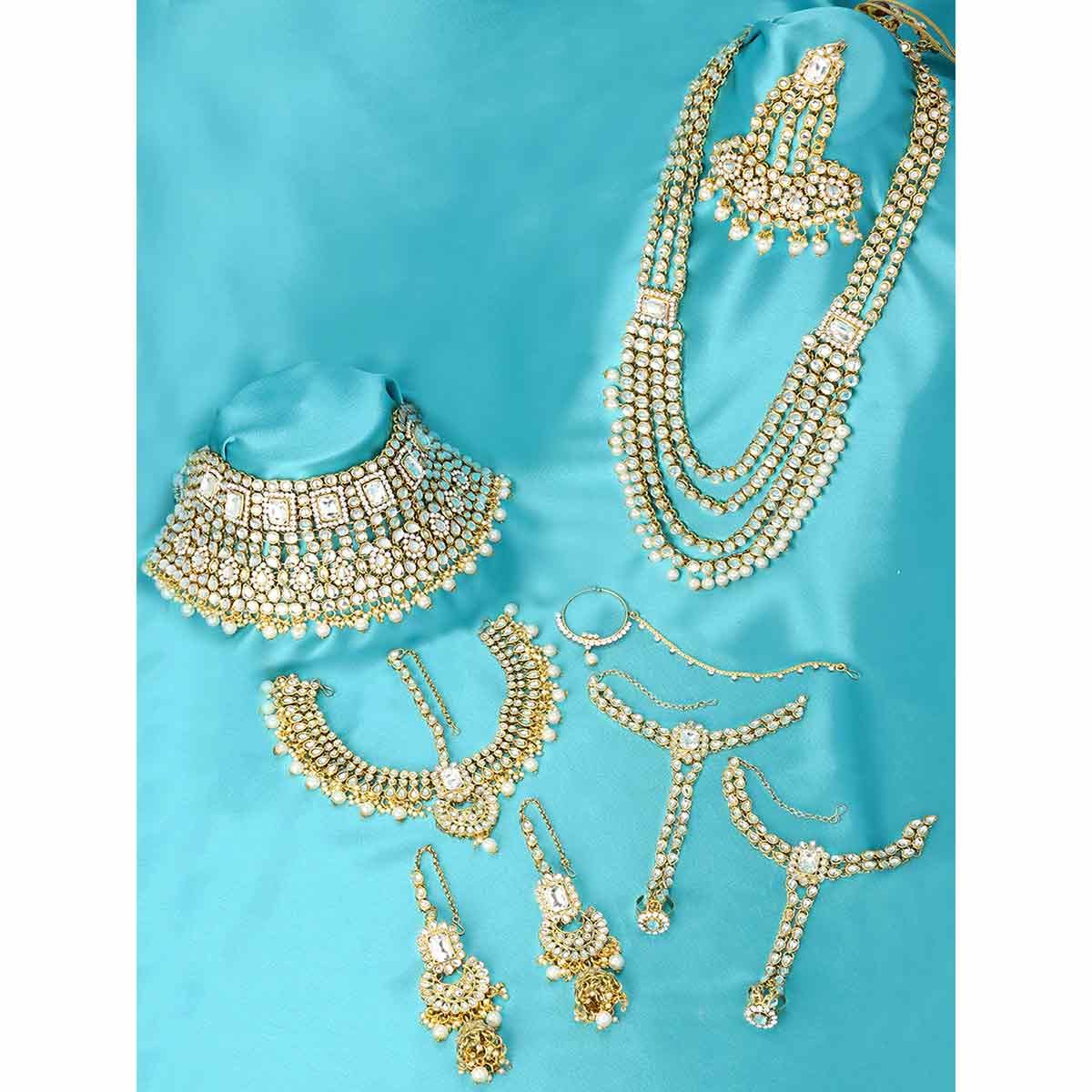 Peora Ethnic Indian Traditional Kundan Dulhan Bridal Jewellery Set For Women (White) (PF36BR02W)