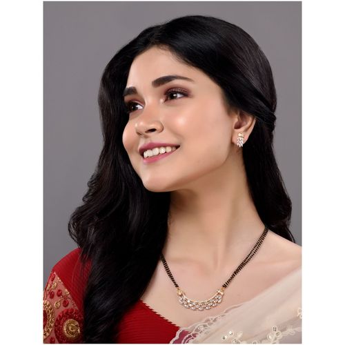 SARAF RS Gold Plated Mangalsutra For Women With Earrings | AD Studded, 18 Cm