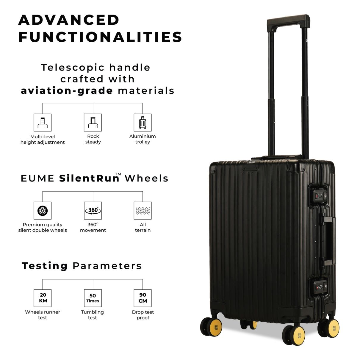 Buy EUME 100% Aluminium Check-In Small Luggage 50 Cm Black with
