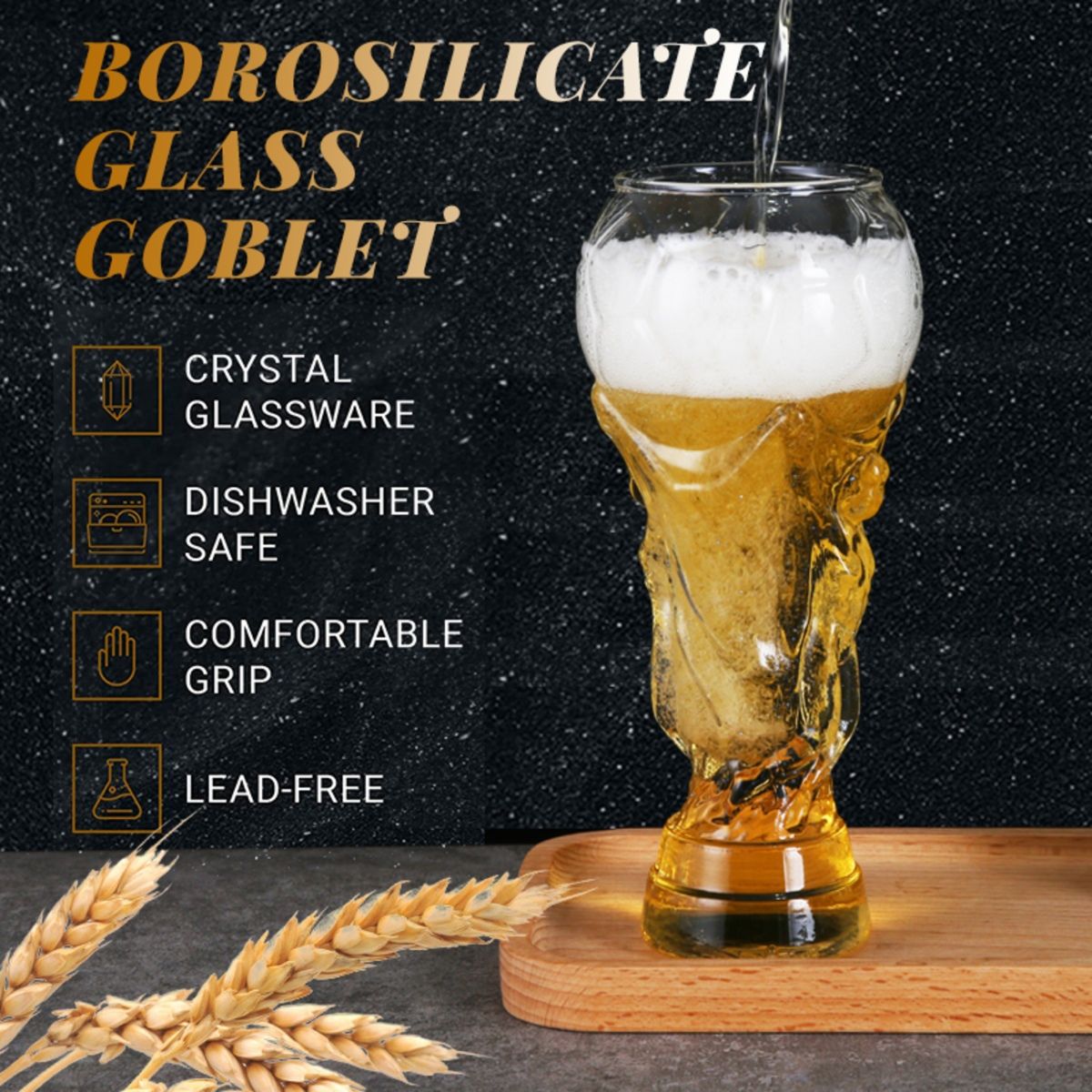 Buy Melbify Football Trophy Beer Glass (Set of 2) 450 ML Online