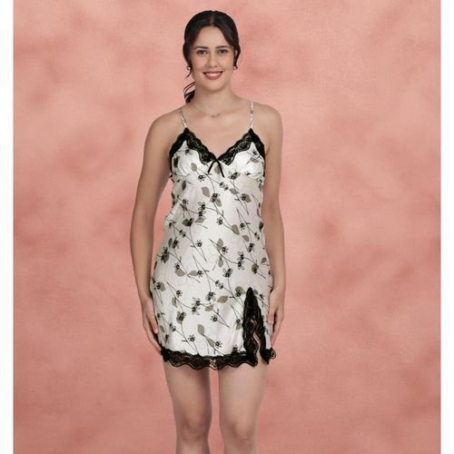 Shyaway Shyle White Triangular Lace Cup Satin Night Dress (2XL)