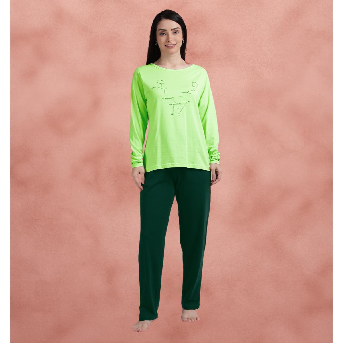 Buy Shyaway Paradise Green Full Sleeve T-Shirt with Pajama Online