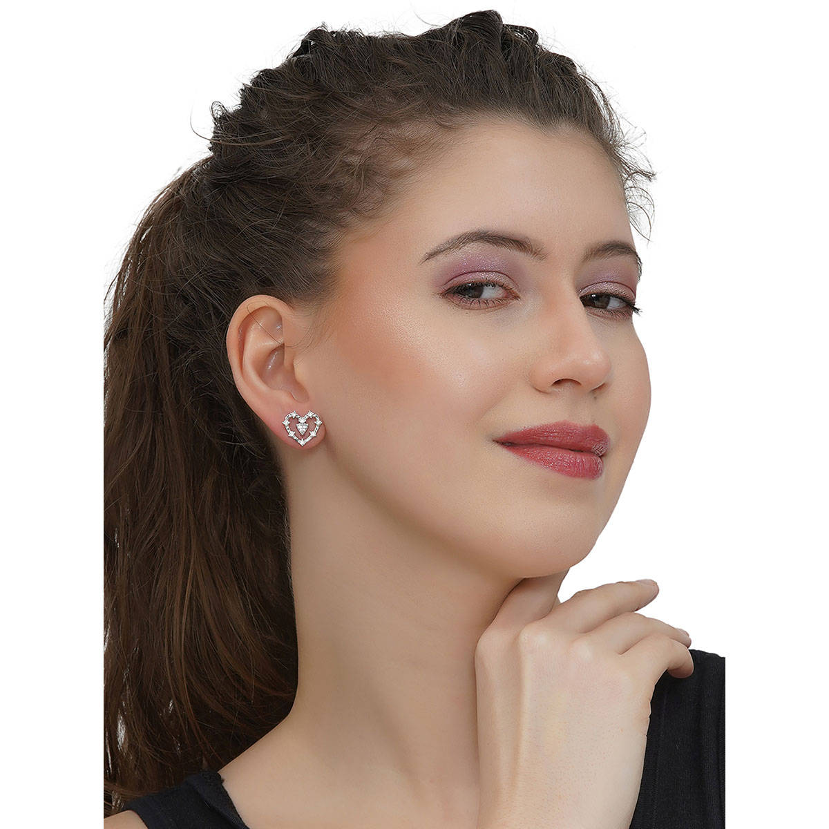 Carlton London White Rhodium Plated Stones Earrings