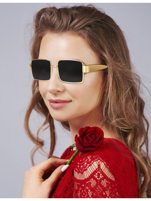 ROYALTAIL Unisex Gold Frame Black Lens Vintage Sunglasses (58)