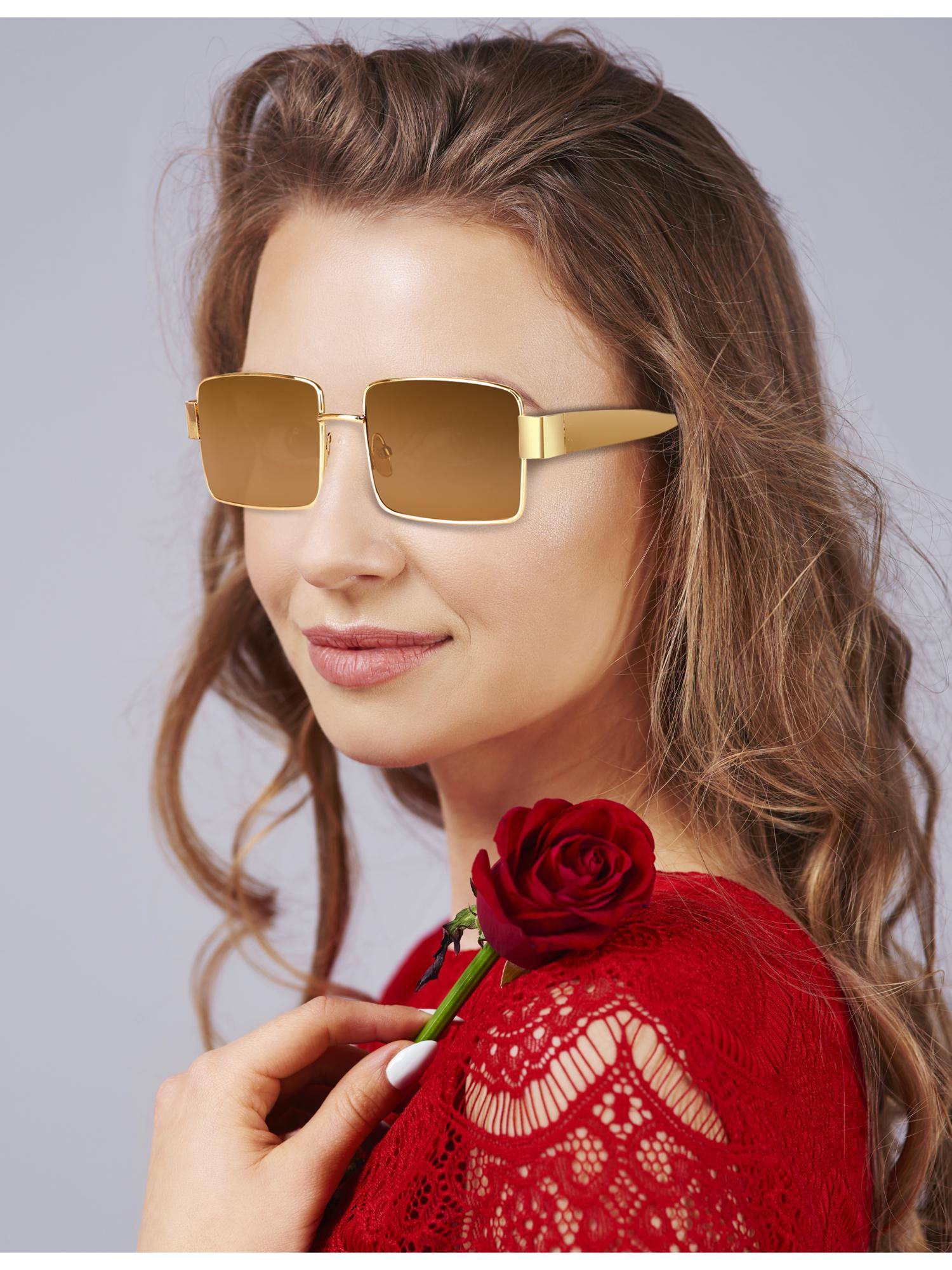 ROYALTAIL Unisex Gold Frame & Brown Lens Vintage Sunglasses (58)