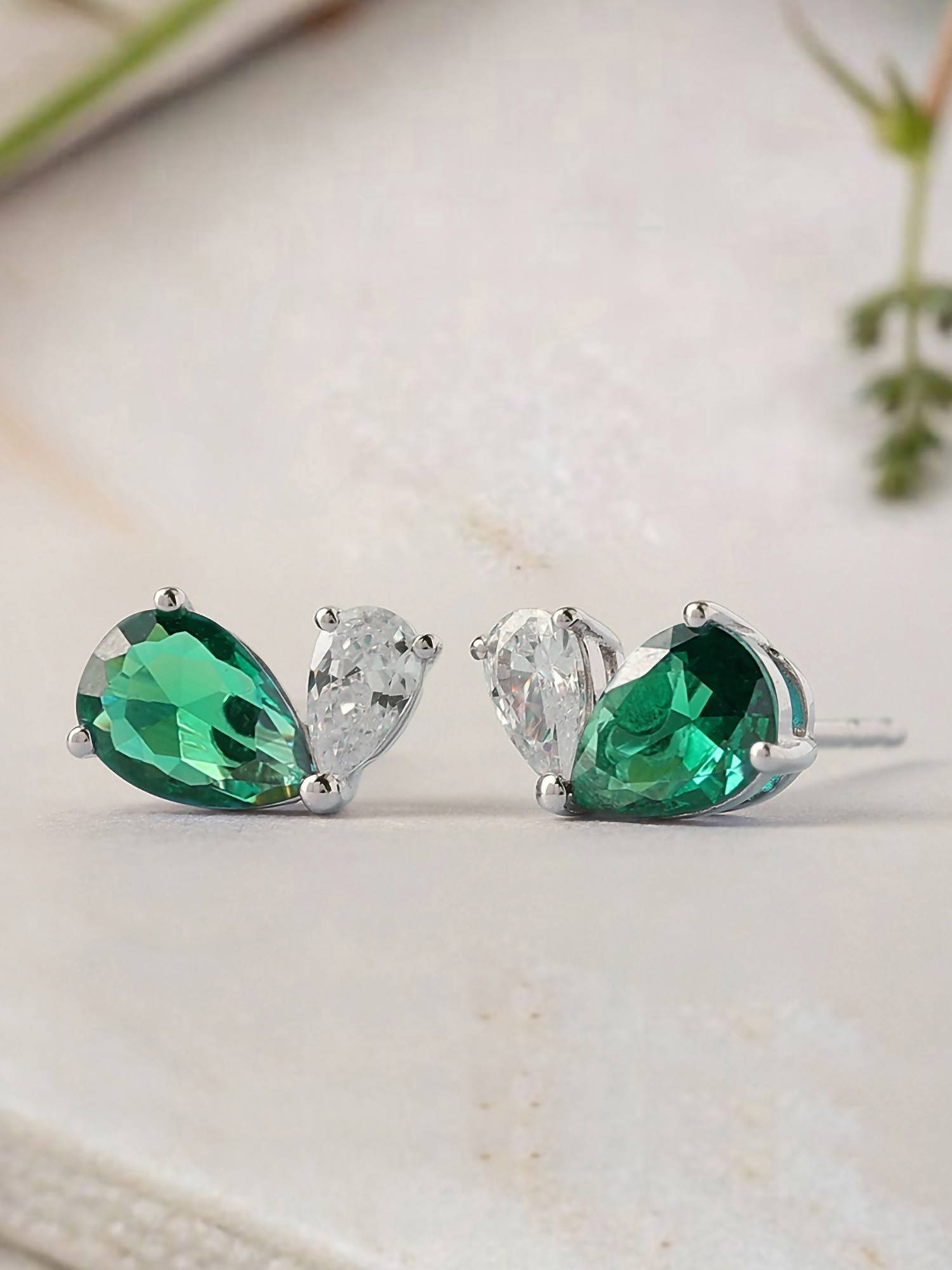 Ornate Jewels 925 Silver Green Emerald Toi Et Moi Stud Party Wear Earring for Women & Girls