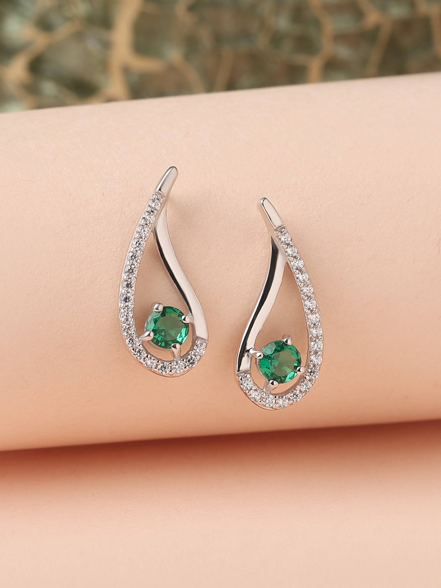 Ornate Jewels 925 Silver Green Emerald Pear-Fact Twisted Dangle Earring for Women & Girls