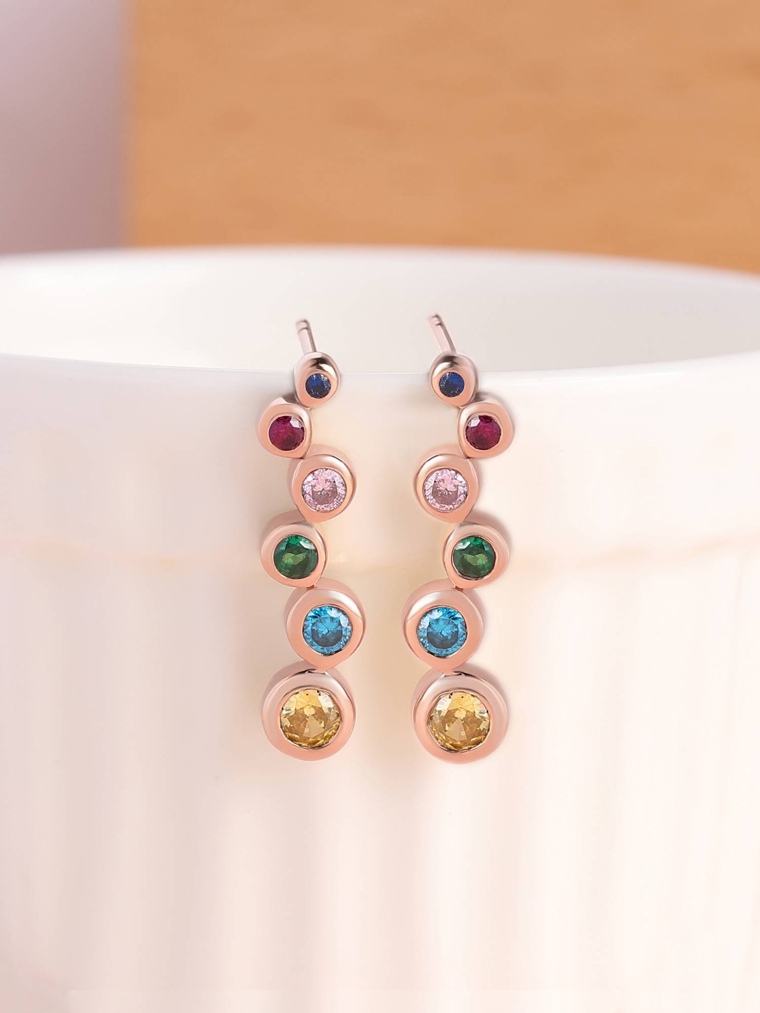 Ornate Jewels 925 Silver Rose Gold Multi Stone Lollipop Dangle Earring for Women & Girls