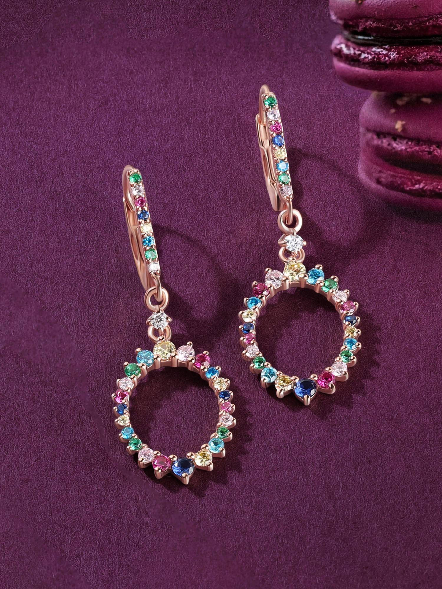 Ornate Jewels 925 Silver Rose Gold Multi Stone Lollipop Hoop Earring for Women & Girls