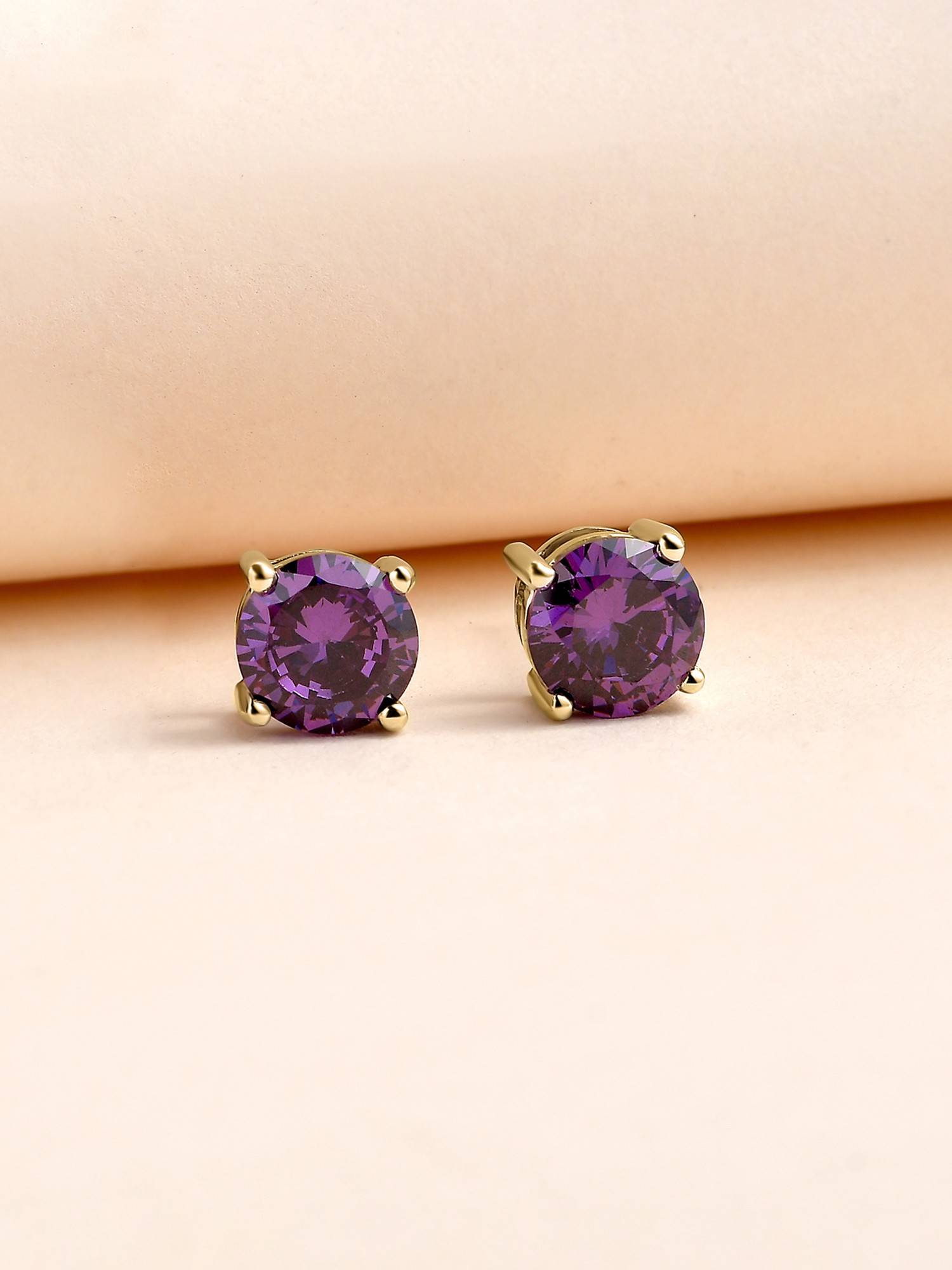 Ornate Jewels 925 Silver Yellow Gold 2 Carat Amethyst Stud Earring for Women & Girls