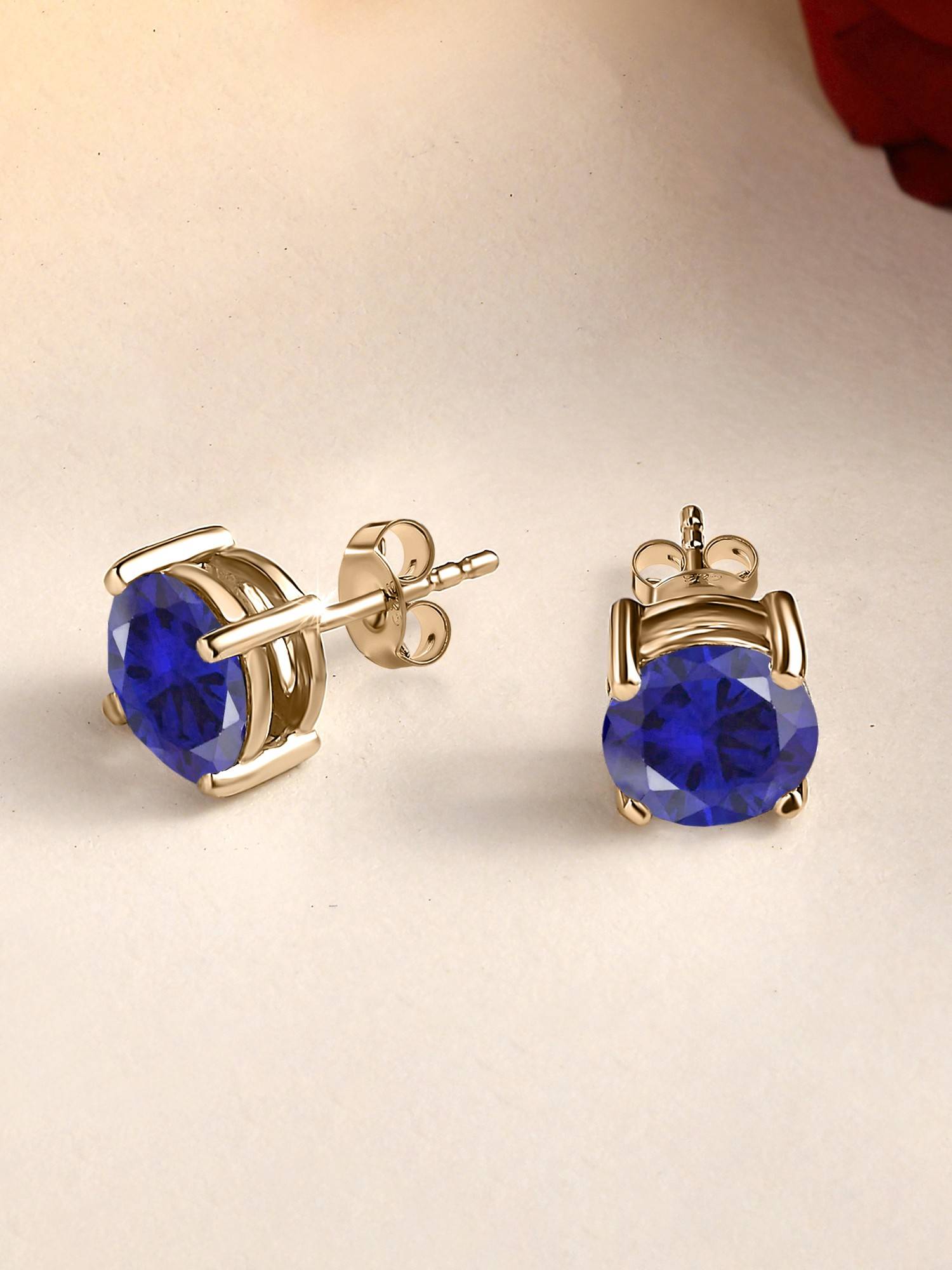 Ornate Jewels 925 Silver Yellow Gold 2 Carat Blue Sapphire Stud Earring for Women & Girls
