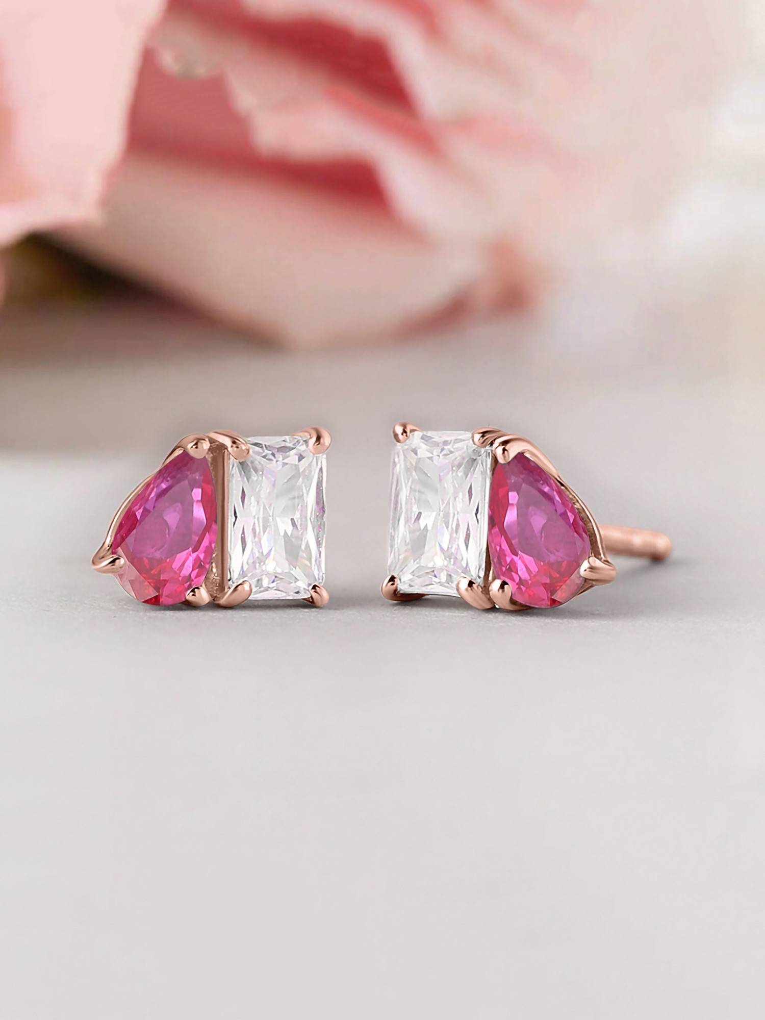 Ornate Jewels 925 Silver Rose Gold Amethyst Toi Et Moi Stud Earring for Women & Girls